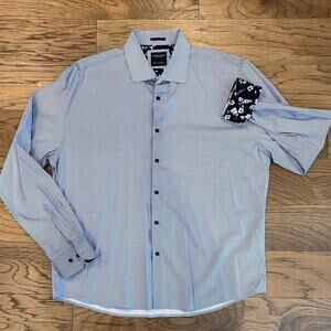 Denim and Flower Ricky Singh Men's Blue Jacquard Pattern Dress Shirt Size XL